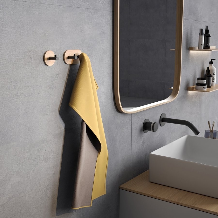 Gedy - Самозалепваща се закачалка за кърпи HIMALAYA черен/бамбук