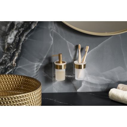 Gedy - Стенен дозатор за течен сапун PIRENEI 110 мл млечно стъкло/матово злато