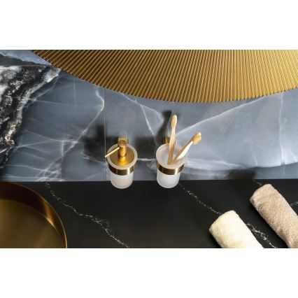 Gedy - Стенен дозатор за течен сапун PIRENEI 110 мл млечно стъкло/матово злато