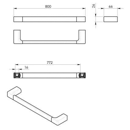 Gedy - Стенна закачалка за кърпи PIRENEI 6,6x80 см матов черен