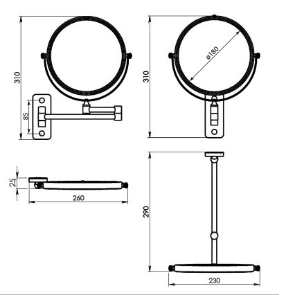 Gedy - Стенно козметично огледало GAIA, матово черно