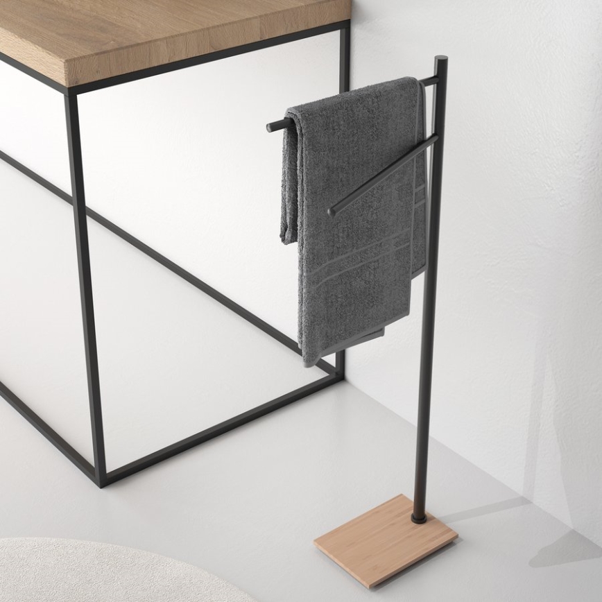 Gedy - Стойка за кърпи TRILLY 83,5 cm матово черно/бамбук