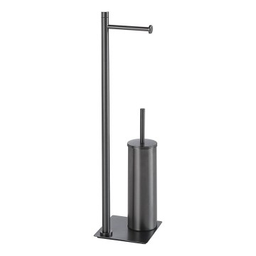 Gedy - Стояща тоалетна четка с държач за тоалетна хартия TRILLY, сив металик