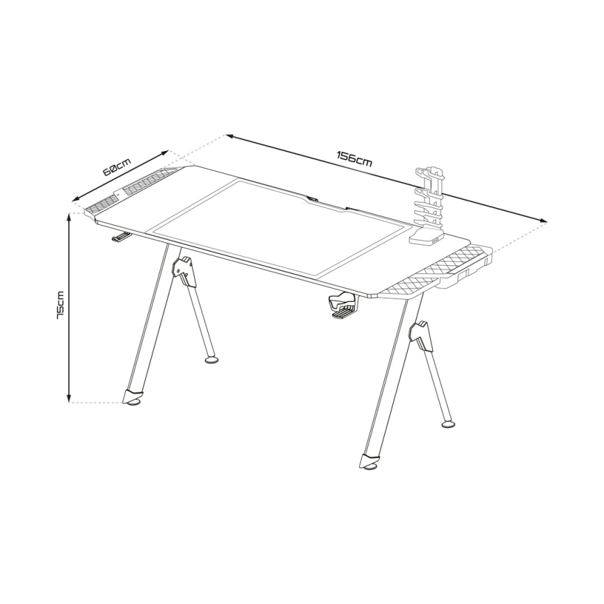 Гейминг маса FALCON с LED RGB подсветка 156x60 см черен