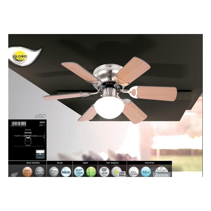 Globo - Вентилатор за таван 1xE27/60W/230V