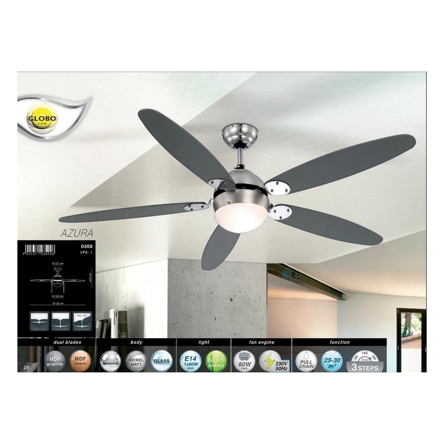 Globo - Таванна Вентилатор 1xE14/60W/230V