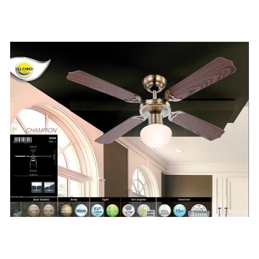 Globo - Вентилатор за таван 1xE27/60W/230V