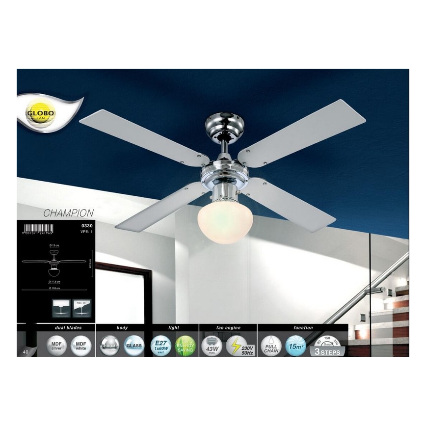 Globo - Вентилатор за таван 1xE27/60W/230V