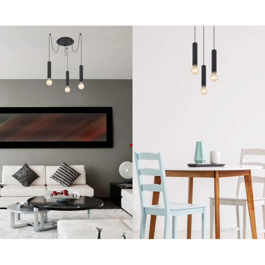 Globo - Висящ полилей 3xE27/60W/230V черно дърво