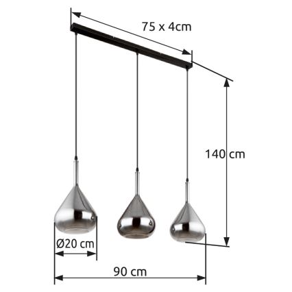 Globo - Пендел 3xE27/60W/230V черен