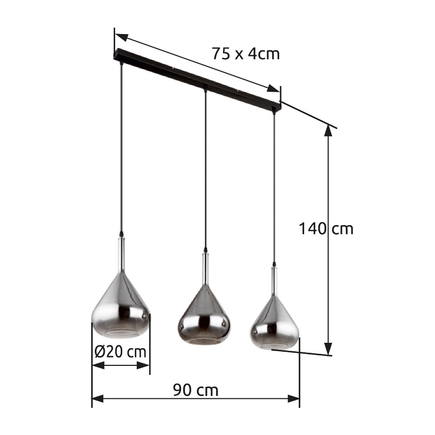Globo - Пендел 3xE27/60W/230V черен