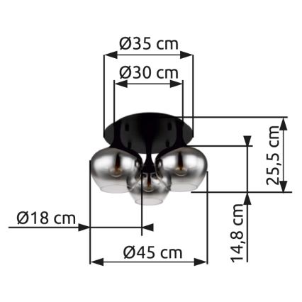 Globo - Полилей за повърхностен монтаж 3xE27/40W/230V Ø 45 см черен