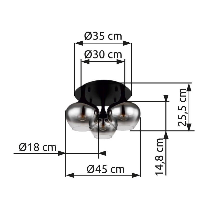Globo - Полилей за повърхностен монтаж 3xE27/40W/230V Ø 45 см черен
