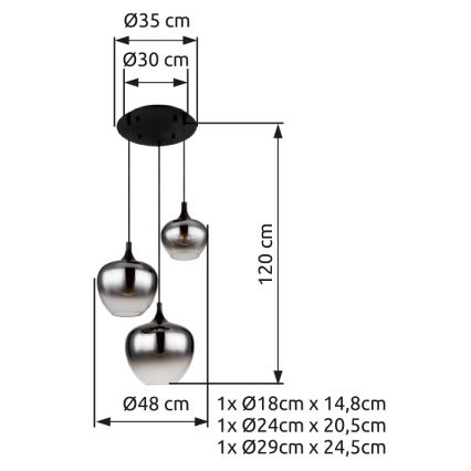 Globo - Пендел 3xE27/40W/230V Ø 48 см черен