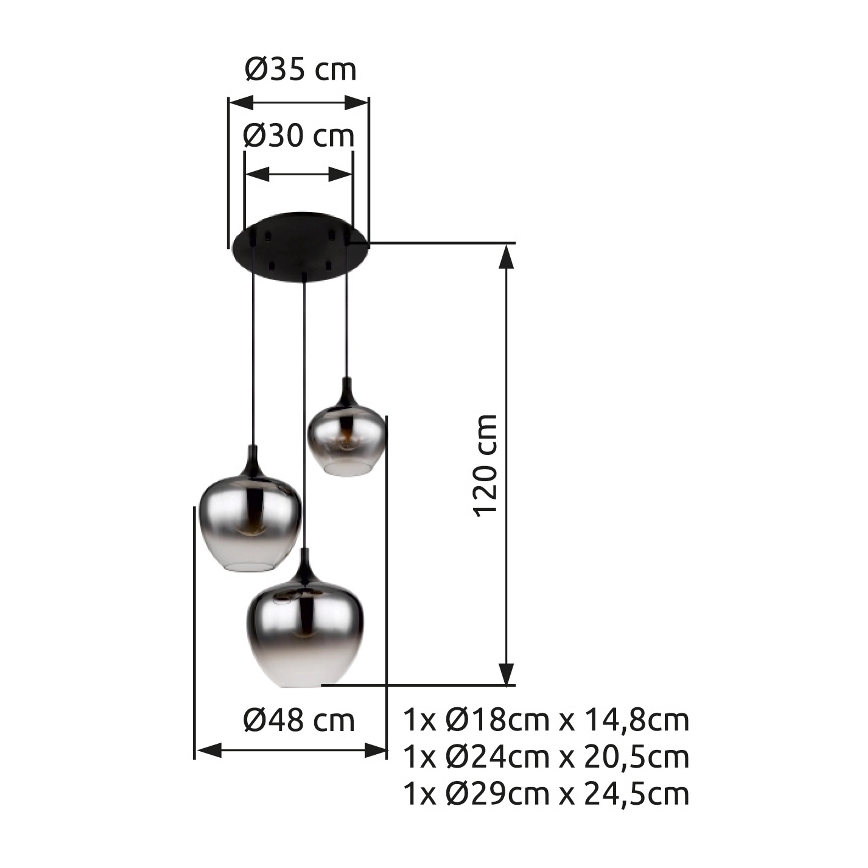 Globo - Пендел 3xE27/40W/230V Ø 48 см черен