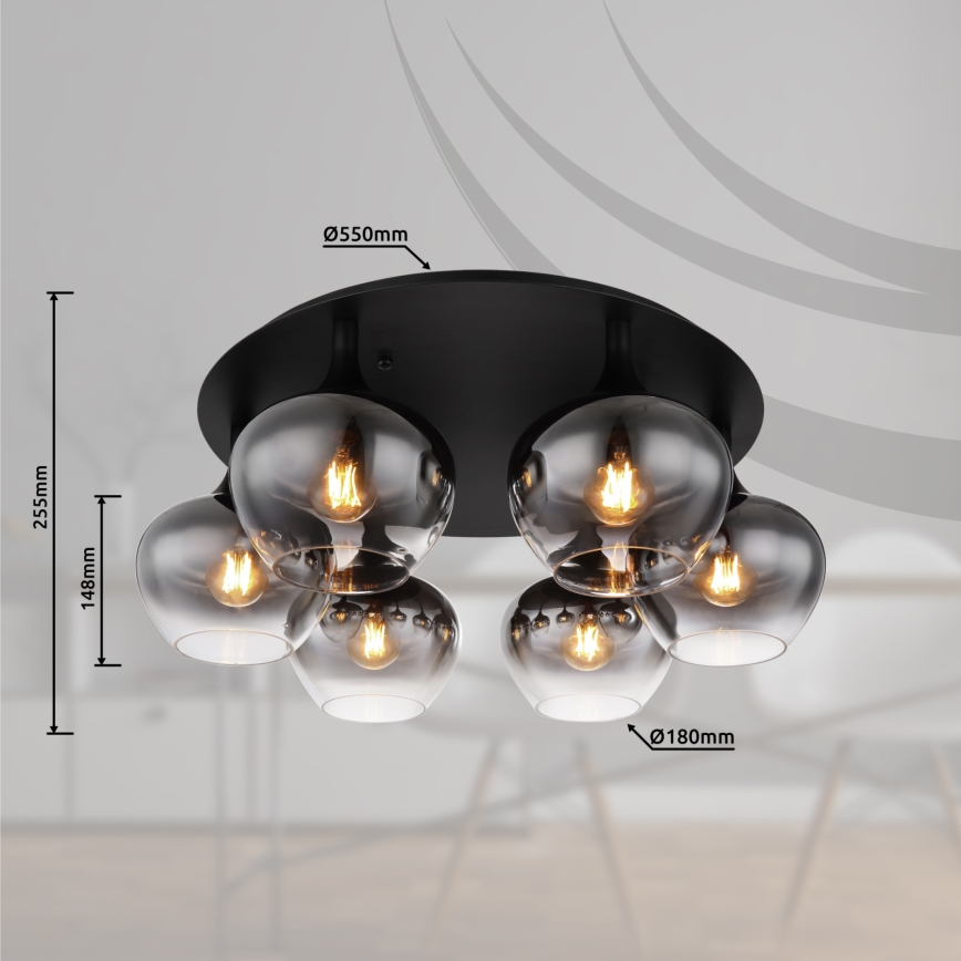 Globo - Полилей за повърхностен монтаж 6xE27/40W/230V диаметър 65 см черен