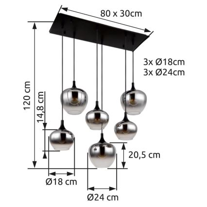 Globo - Пендел 6xE27/40W/230V черен