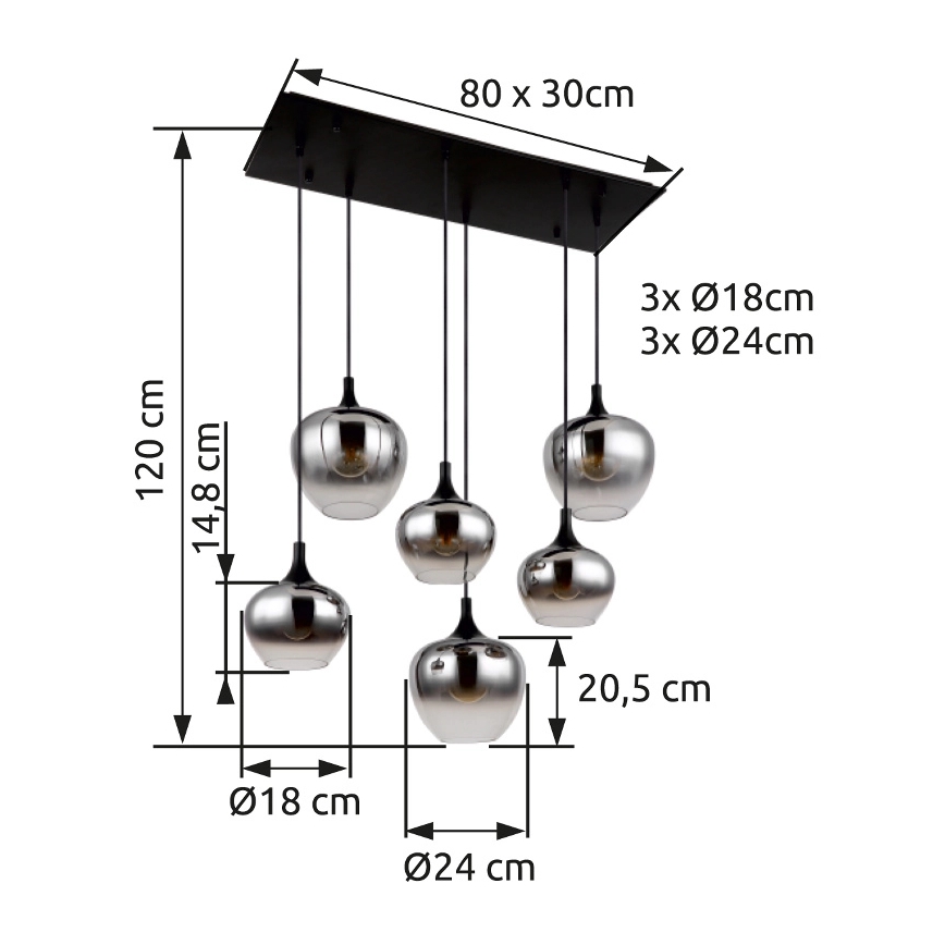 Globo - Пендел 6xE27/40W/230V черен