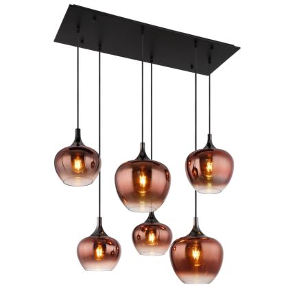 Globo - Пендел 6xE27/40W/230V кафяв/опушен