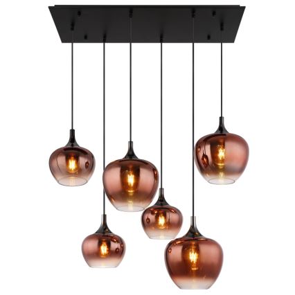Globo - Пендел 6xE27/40W/230V кафяв/опушен