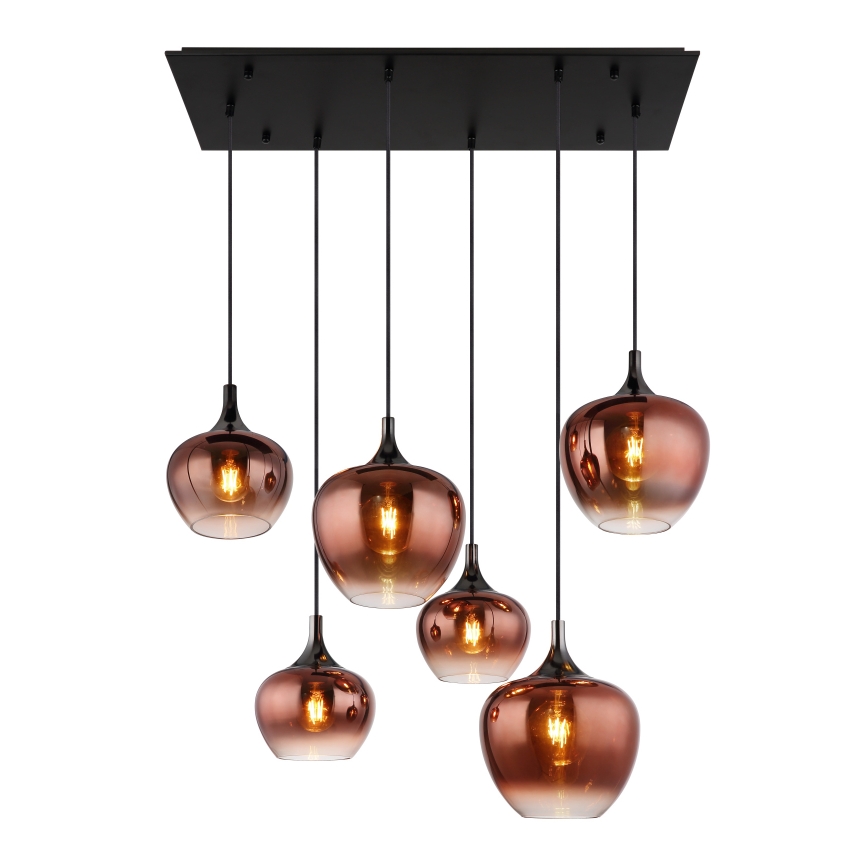 Globo - Пендел 6xE27/40W/230V кафяв/опушен