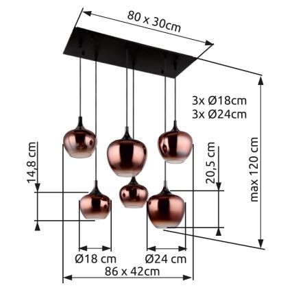 Globo - Пендел 6xE27/40W/230V кафяв/опушен