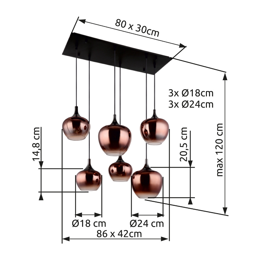 Globo - Пендел 6xE27/40W/230V кафяв/опушен