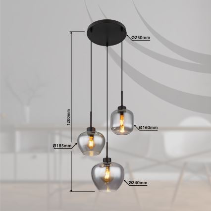 Globo - Висящ полилей на кабел 3xE27/40W/230V черен