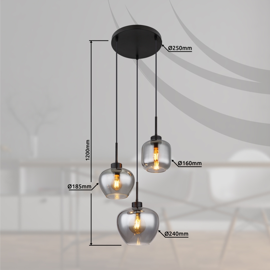 Globo - Висящ полилей на кабел 3xE27/40W/230V черен