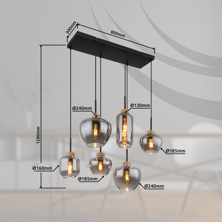 Globo - Полилей на кабел 6xE27/40W/230V черен