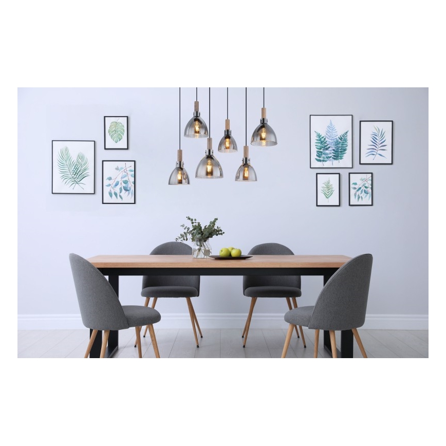 Globo - Полилей на кабел 6xE27/6W/230V черен/опушен