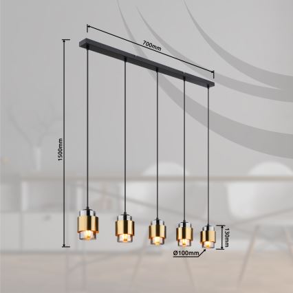 Globo - Полилей на кабел 5xE27/40W/230V черен/месинг