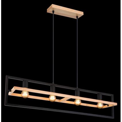 Globo 15575-4H - Подвесен полилей ERICA на кабел 4xE27/40W/230V черен/бежов