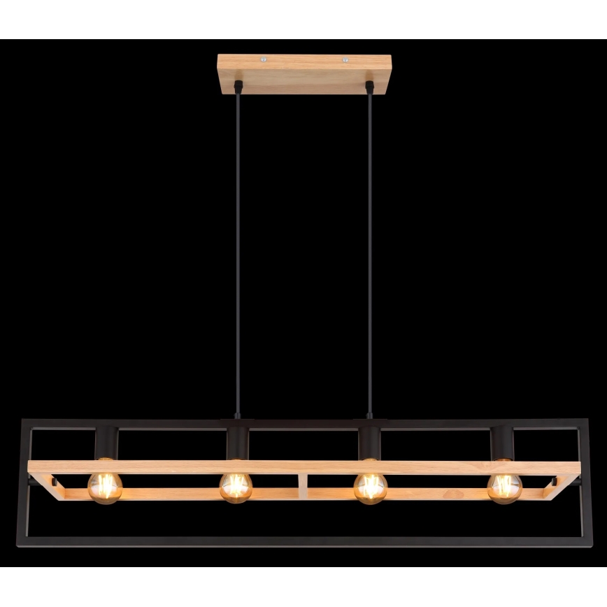 Globo 15575-4H - Подвесен полилей ERICA на кабел 4xE27/40W/230V черен/бежов