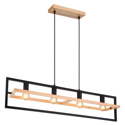 Globo 15575-4H - Подвесен полилей ERICA на кабел 4xE27/40W/230V черен/бежов