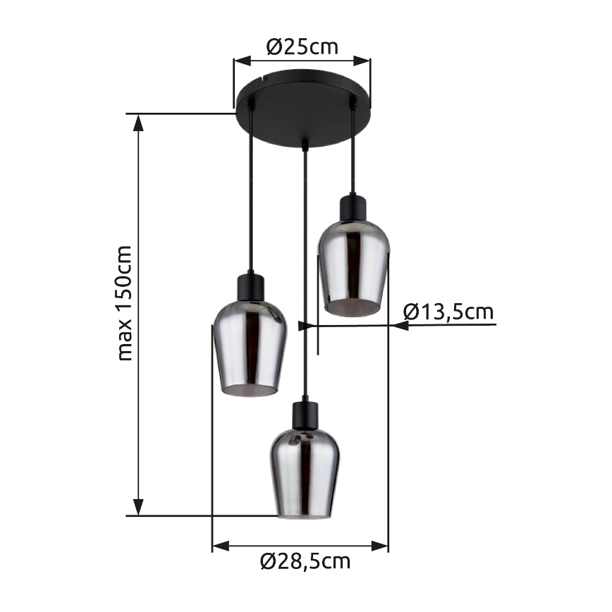 Globo - Пендел 3xE27/40W/230V Ø 28,5 см черен