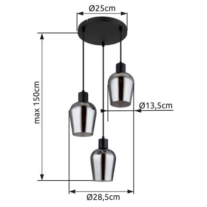Globo - Пендел 3xE27/40W/230V Ø 28,5 см черен
