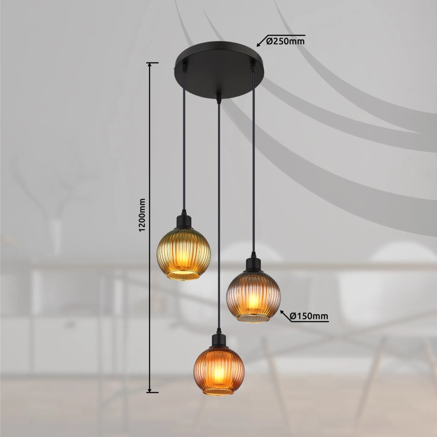 Globo - Пендел 3xE27/25W/230V Ø 36 см меден/зелен/син