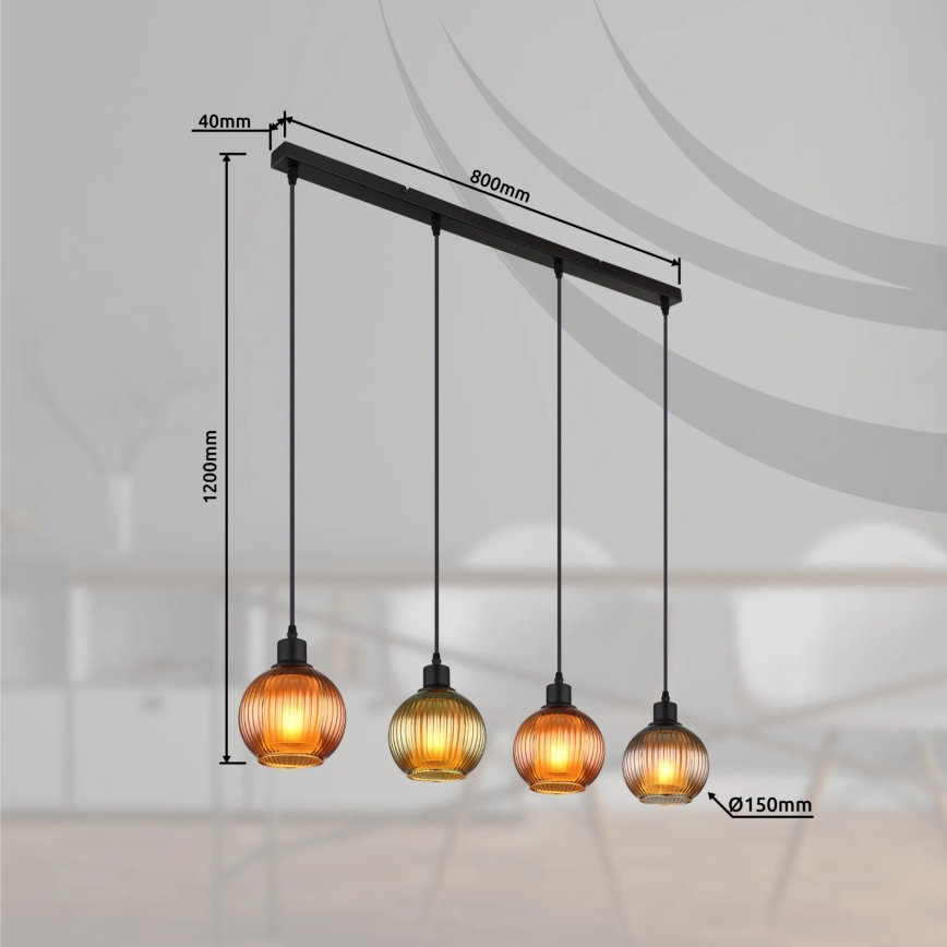Globo - Пендел 4xE27/25W/230V меден/зелен/син
