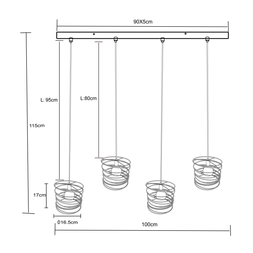 Globo 15640-4H - Полилей на кабел TILLY 4xE27/60W/230V черен