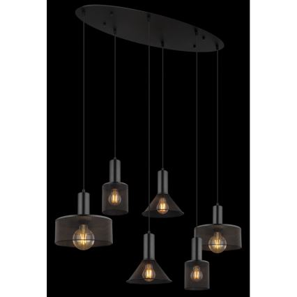Globo 15648-6H - Висящ полилей JEDD на кабел, 6xE27/60W/230V, черен