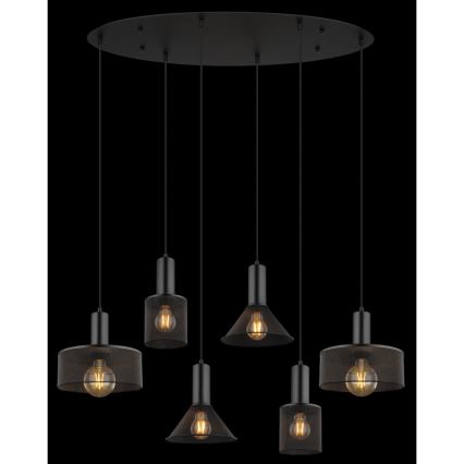 Globo 15648-6H - Висящ полилей JEDD на кабел, 6xE27/60W/230V, черен