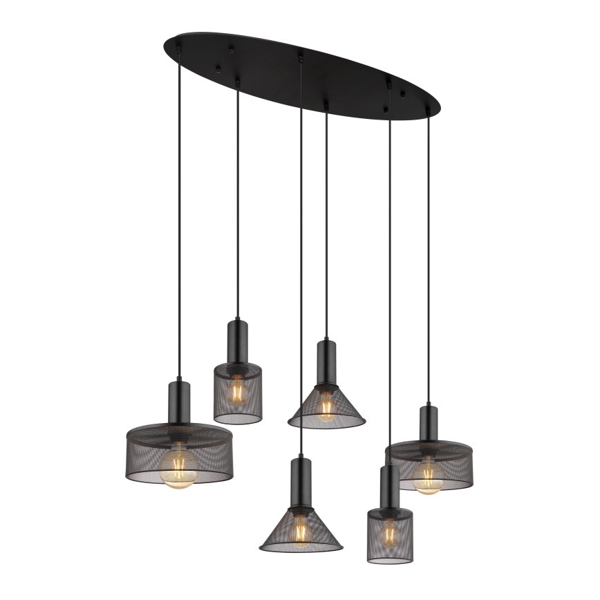 Globo 15648-6H - Висящ полилей JEDD на кабел, 6xE27/60W/230V, черен