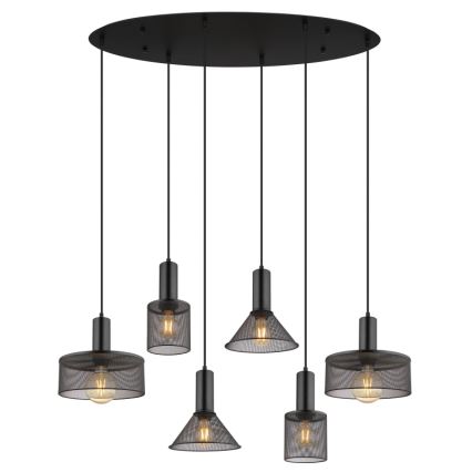 Globo 15648-6H - Висящ полилей JEDD на кабел, 6xE27/60W/230V, черен