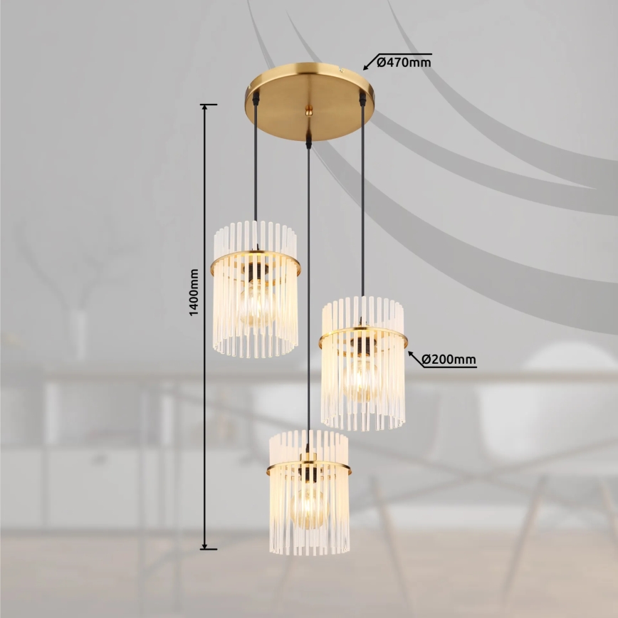 Globo - Пендел 3xE27/60W/230V Ø 47 см златист