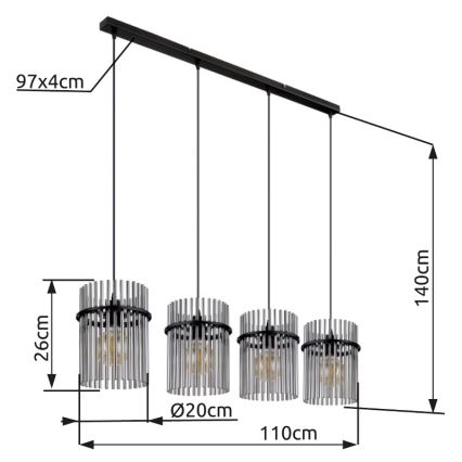 Globo - Пендел 4xE27/60W/230V черен