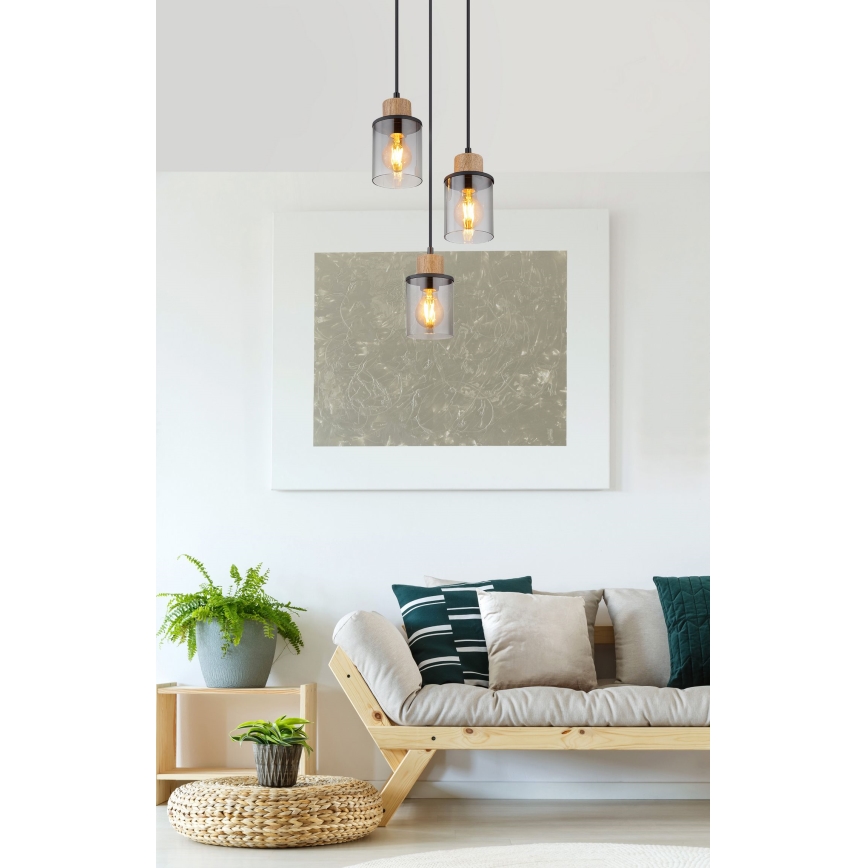 Globo - Пендел 3xE27/15W/230V Ø 27 см дъб
