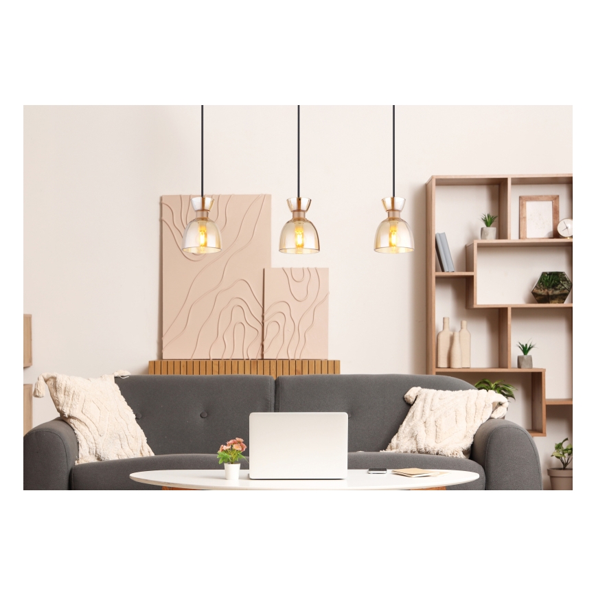 Globo - Пендел 3xE14/40W/230V кафяв/опушен