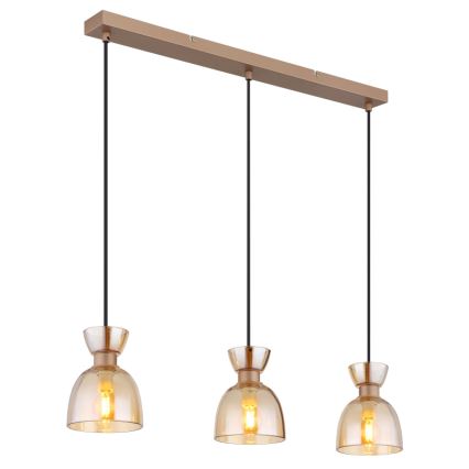 Globo - Пендел 3xE14/40W/230V кафяв/опушен