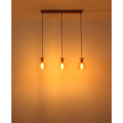 Globo - Пендел 3xE14/40W/230V кафяв/опушен